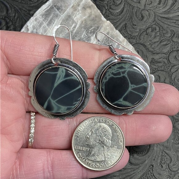 Spiderweb Obsidian Earrings Stone Crystal Jewelry - Picture 3 of 5